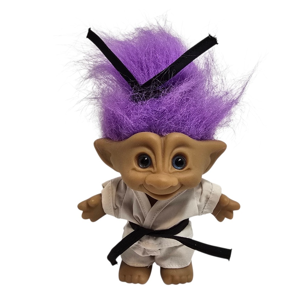 Karate Treasure Troll‎ Doll Black Belt Purple Hair Ace Novelty Vintage 1990's